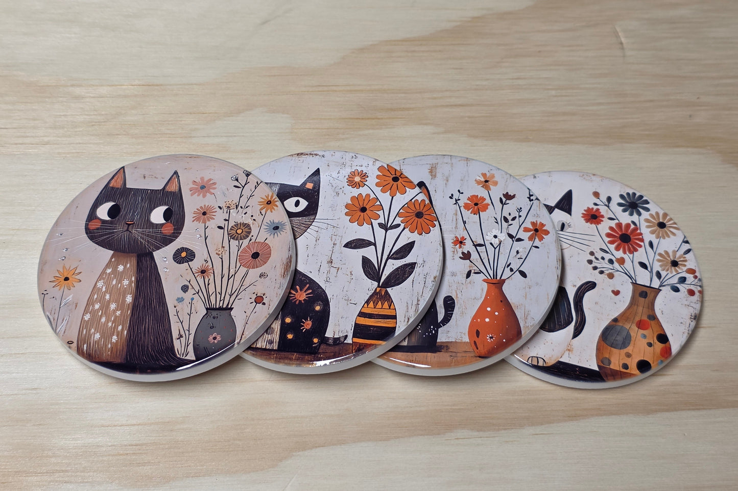 Drink Coaster Set - Whimsical Cats