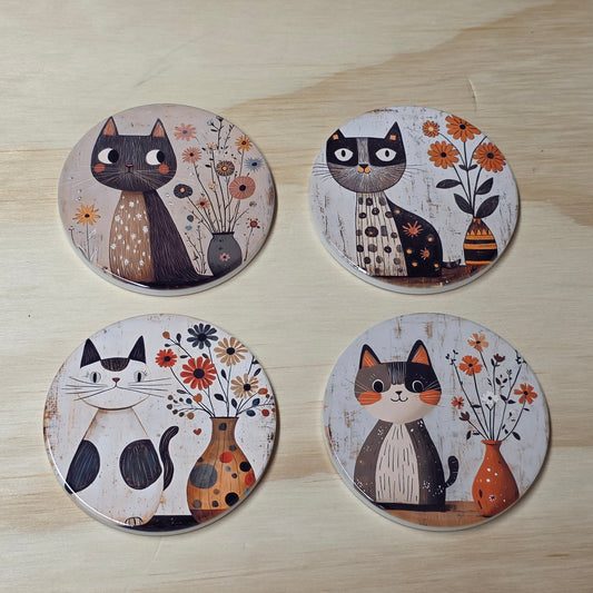Drink Coaster Set - Whimsical Cats