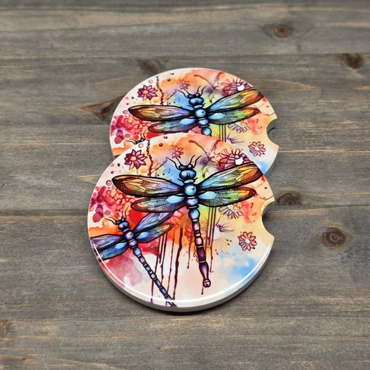 Car Coaster Set - Watercolor Dragonflies